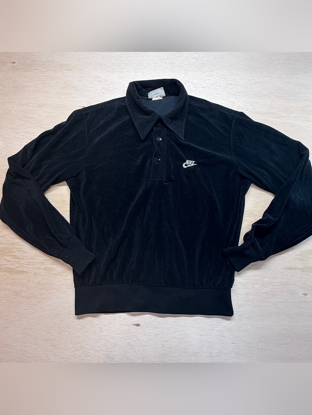 VTG 70s Nike Orange Tag Long Sleeve Velour 
Fleece Polo Shirt Sweatshirt USA M